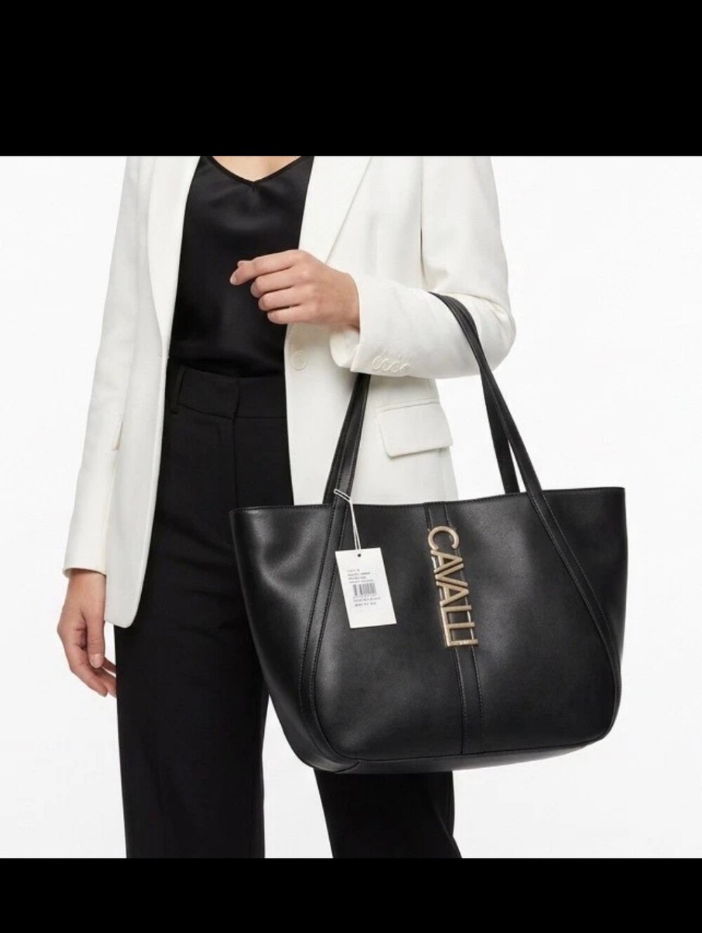 Cavalli Class Black Tote with Gold Logo Detail (NWT) w/ FLAW 👀